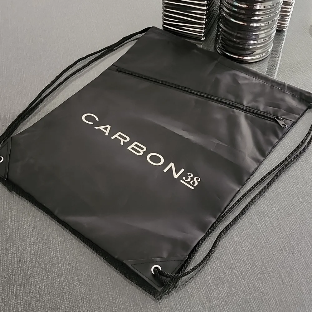 CARBON 38 Black Nylon Logo Drawstring Sling String Bag Backpack Gym Sports